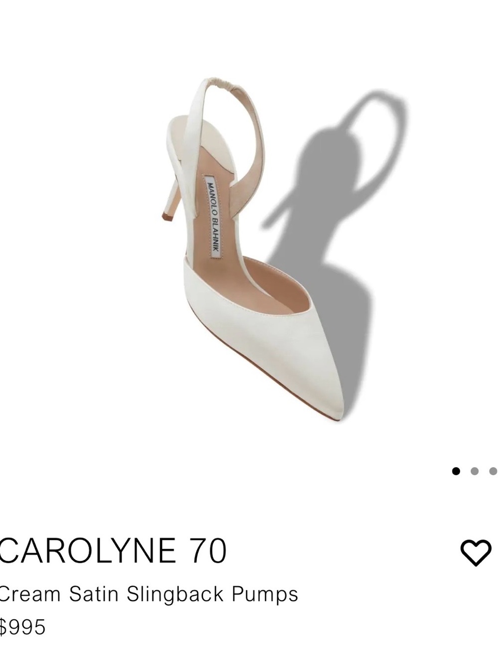 Manolo Blahnik Cream Satin Pointed Slingback Pumps